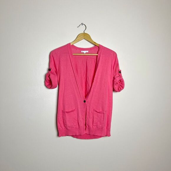 CLEARANCE! Coral Pink GAP Factory Roll Sleeve Cardigan Size M EUC - Picture 3 of 7